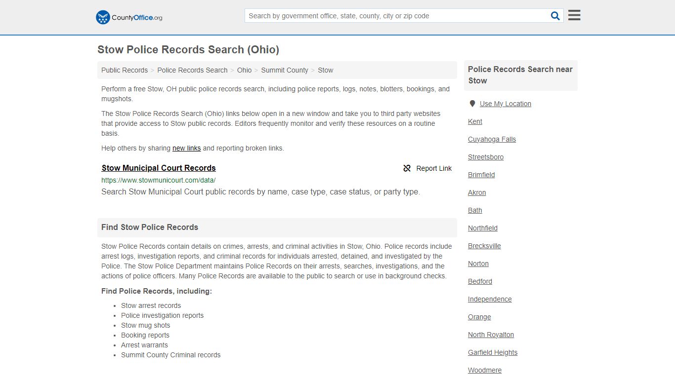 Police Records Search - Stow, OH (Accidents & Arrest Records)